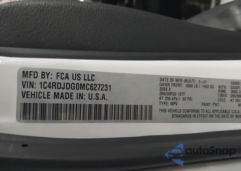 2021 Dodge Durango Gt Plus Awd from USA, damaged, VIN 1C4RDJDG0MC627231